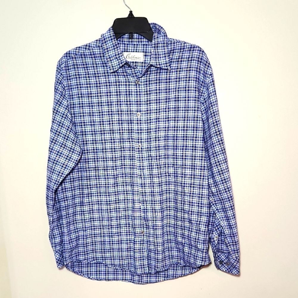 Medium Short California Shirt Blue Checkered Plaid Men's Button Down Stitch Fix